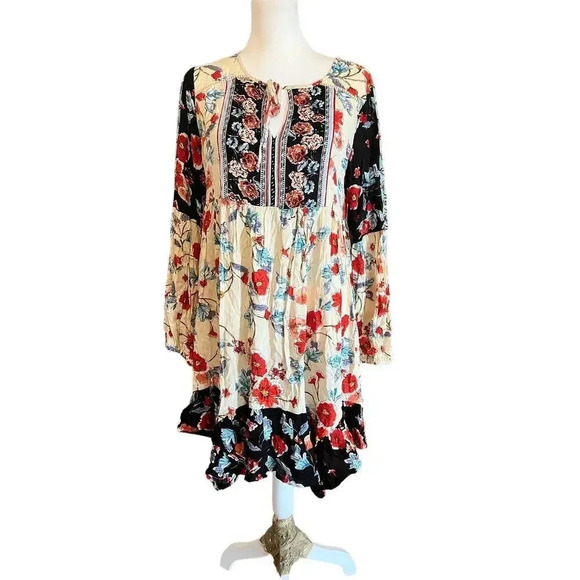 patrons of peace NWT womens tunic dress floral boho babydoll ruffled size medium - Picture 1 of 10